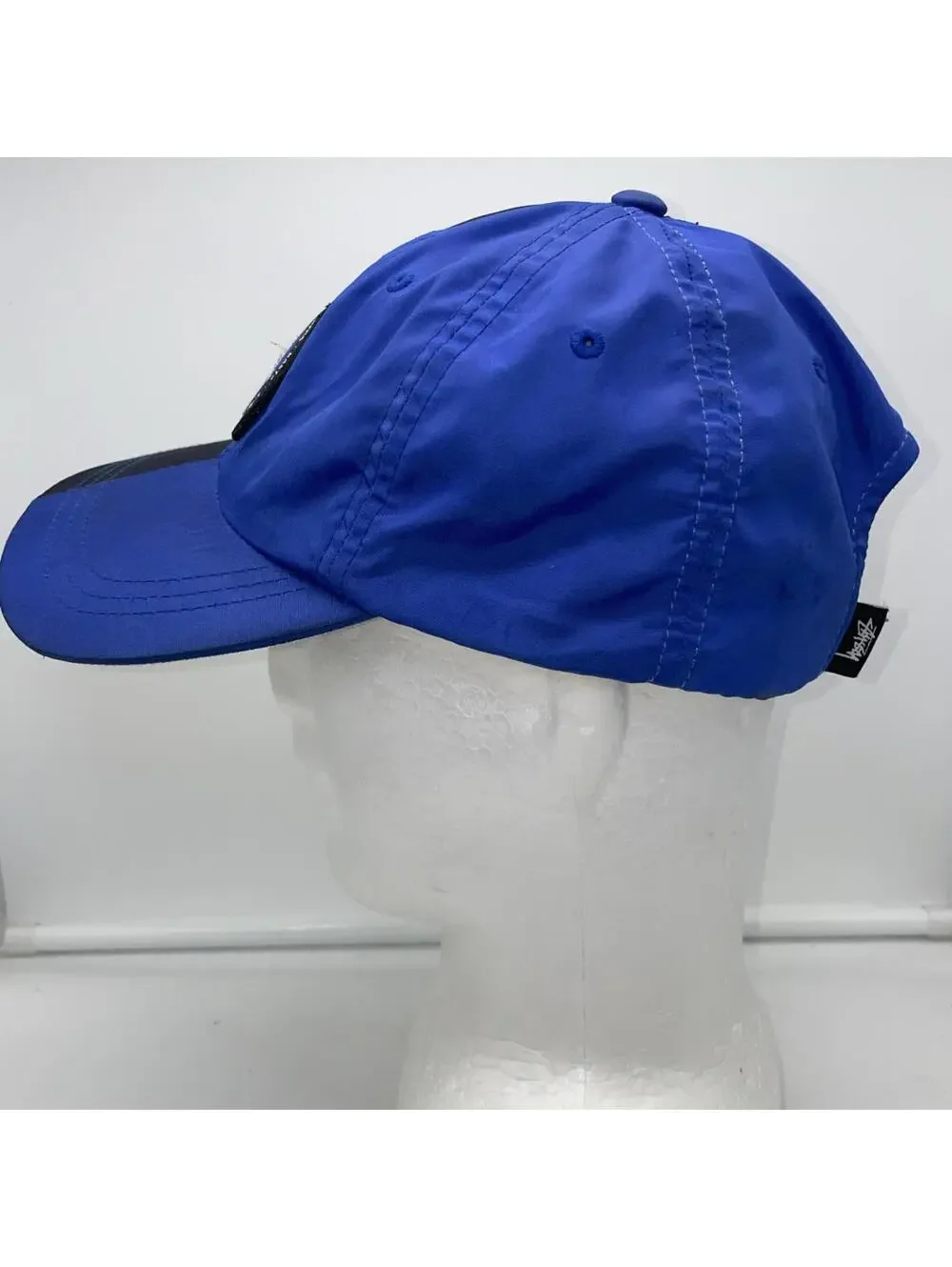 STUSSY Designs Two-Tone Black/Blue Hat Polyester Cap Black Buckle RARE!